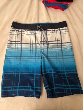 ZeroXposur Blue Ombre Plaid Swim Board Shorts